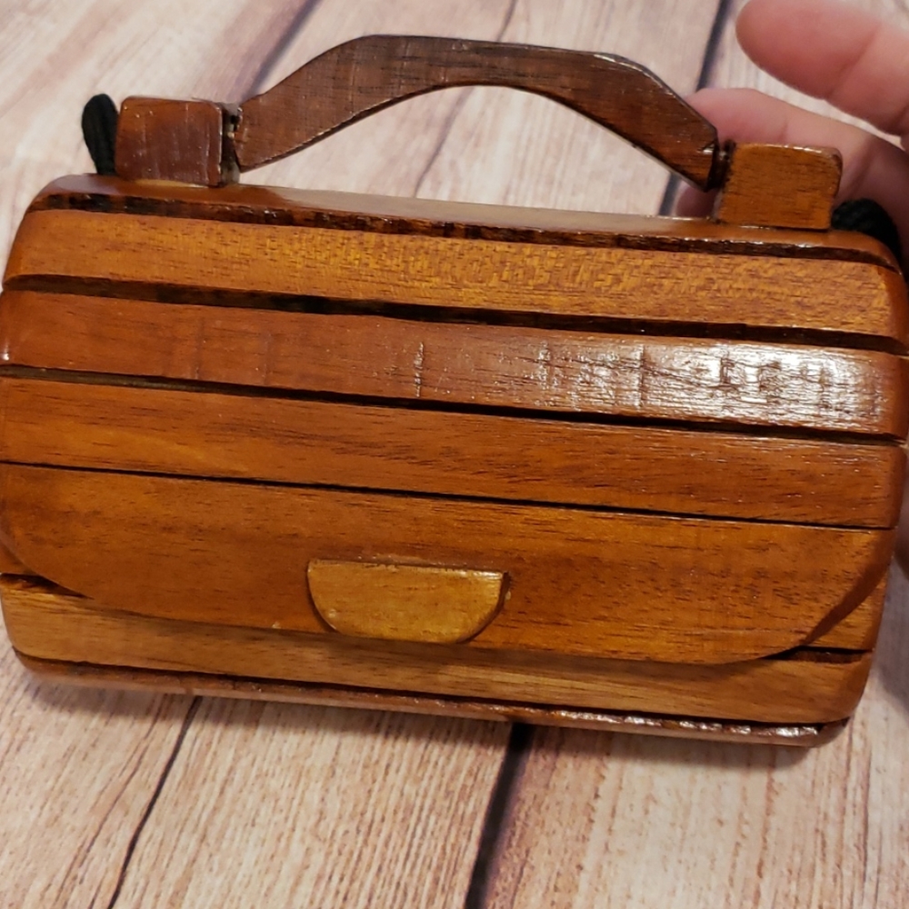 Vintage 80's Bohemian Wooden Purse